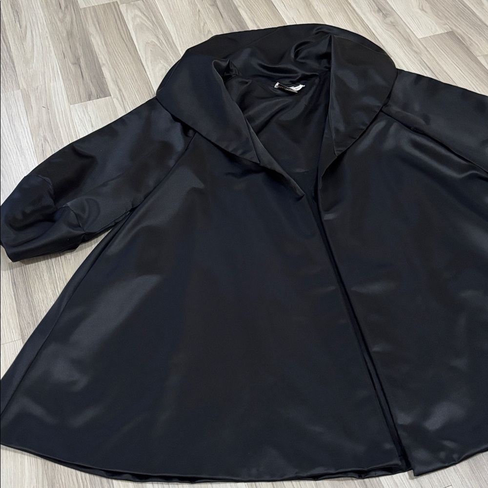 Morton Myles Vintage 1960 Black Satin Swing‎ Holiday Coat Pockets Women Size M - Picture 11 of 15